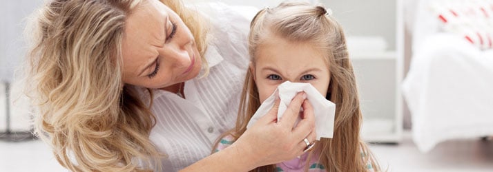 Sick-Child Woman Helping Daughter Blow Her Nose